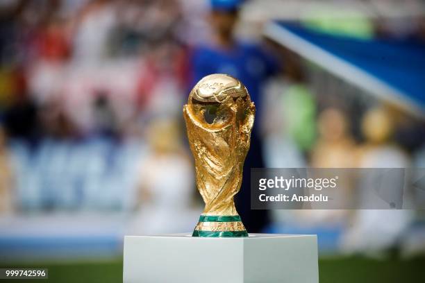 World Cup trophy is seen ahead of the 2018 FIFA World Cup Russia final match between France and Croatia at the Luzhniki Stadium in Moscow, Russia on...