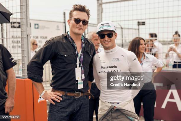 Rupert Friend with Mitch Evans , Panasonic Jaguar Racing, Jaguar I-Type II on the grid. On July 14, 2018 in New York, United States.