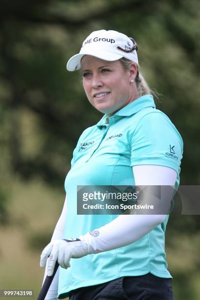 Brittany Lincicome watches her tee shot on the 17th hole during the final round of the LPGA Marathon Classic presented by Owens Corning and O-I at...
