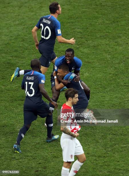 Kylian Mbappe of France celebrates after the match the 2018 FIFA World Cup Russia Final between France and Croatia at Luzhniki Stadium on July 15,...