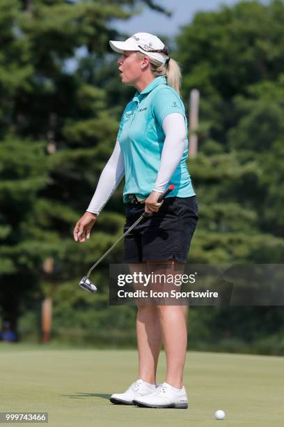 Brittany Lincicome reacts to missing her putt on the 18th green during the final round of the LPGA Marathon Classic presented by Owens Corning and...