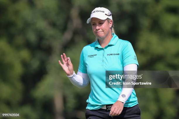 Brittany Lincicome walks onto the 18th green during a playoff hole during the final round of the LPGA Marathon Classic presented by Owens Corning and...