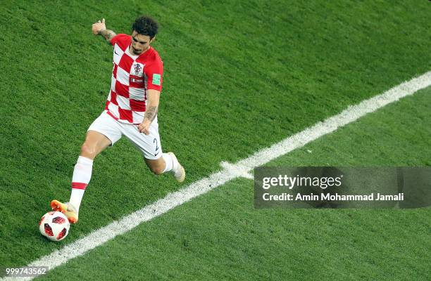 Sime Vrsaljko of Croatia in action during the 2018 FIFA World Cup Russia Final between France and Croatia at Luzhniki Stadium on July 15, 2018 in...