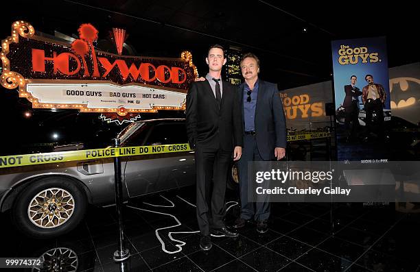 Actors Colin Hanks and Bradley Whitford attend the opening reception for the Good Guys, Bad Guys, Hot Cars Exhibition at the Petersen Automotive...