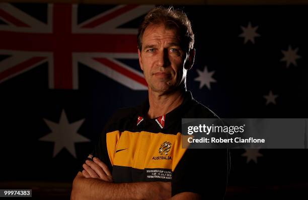 Australian coach Pim Verbeek poses for a portrait during an Australian Socceroos portrait session at Park Hyatt Hotel on May 19, 2010 in Melbourne,...