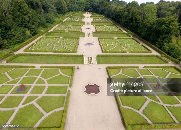An aerial shot made with a drone shows a part of the baroque garden of Gottorf Castle in Schleswig, Germany, 05 September 2017. The regional museum...
