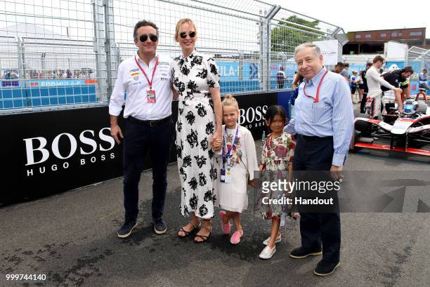 Actress Uma Thurman, with Alejandro Agag, CEO, Formula E, and Jean Todt, FIA President. On July 14, 2018 in New York, United States.