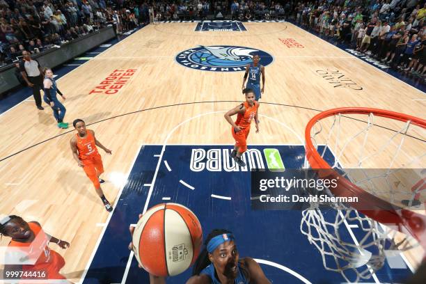 Sylvia Fowles of the Minnesota Lynx shoots the ball against the Connecticut Sun on July 15, 2018 at Target Center in Minneapolis, Minnesota. NOTE TO...