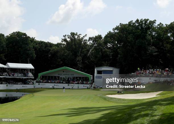 General view of the 18th hole during the final round of the John Deere Classic at TPC Deere Run on July 15, 2018 in Silvis, Illinois.