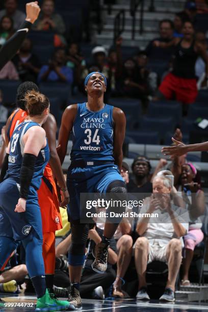 Sylvia Fowles of the Minnesota Lynx reacts during game against the Connecticut Sun on July 15, 2018 at Target Center in Minneapolis, Minnesota. NOTE...
