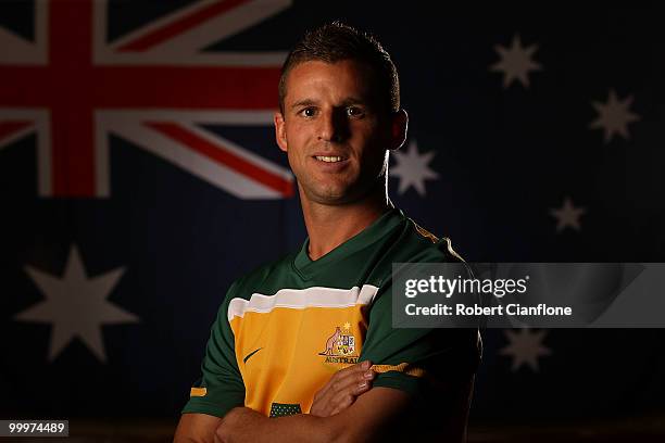 Jason Culina of Australia poses for a portrait during an Australian Socceroos portrait session at Park Hyatt Hotel on May 19, 2010 in Melbourne,...