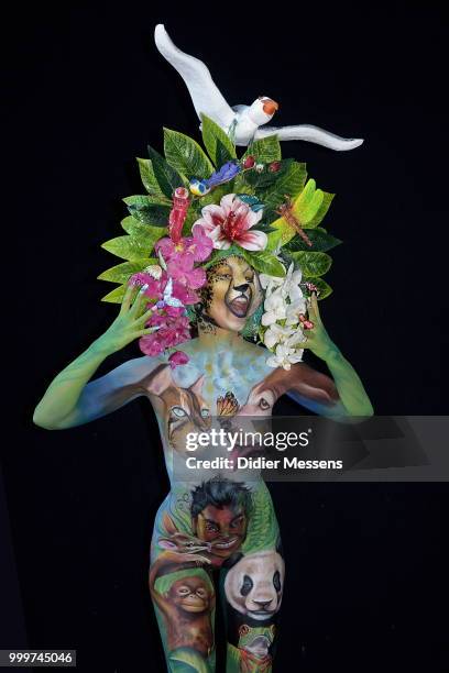Model poses for a picture at the 21st World Bodypainting Festival 2018 on July 14, 2018 in Klagenfurt, Austria.