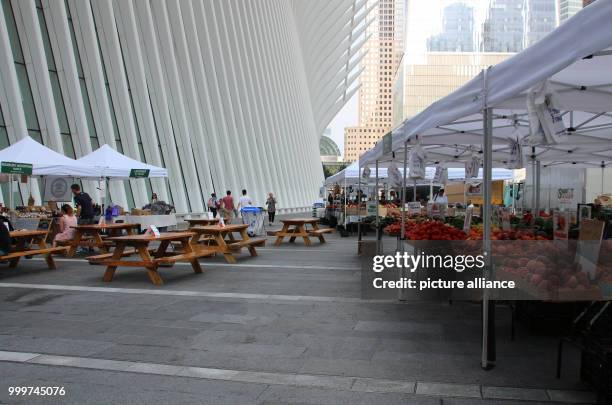 The Greenmarket at Oculus Plaza, a farmers' market at the base of the new World Trade Center in New York, USA, 5 September 2017. The old farmers'...