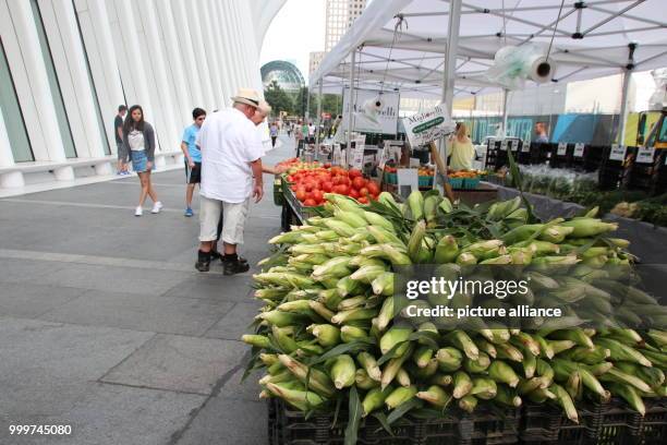 The Greenmarket at Oculus Plaza, a farmers' market at the base of the new World Trade Center in New York, USA, 5 September 2017. The old farmers'...