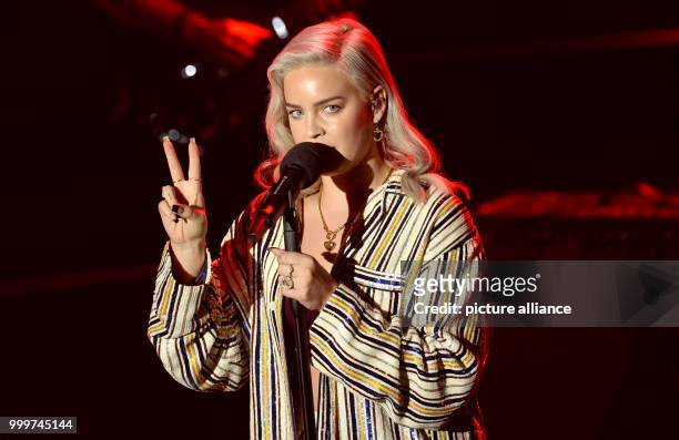Singer Anne-Marie performs at the German Radio Award 2017 at the plaza of the Elbphilharmonie concert hall in Hamburg, Germany, 7 September 2017. The...