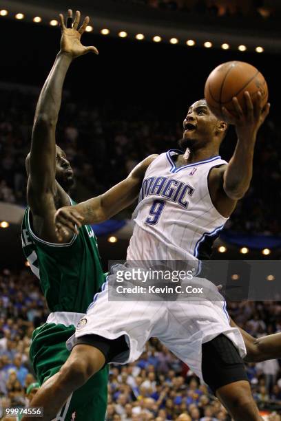 Rashard Lewis of the Orlando Magic drives for a shot attempt against Kevin Garnett of the Boston Celtics in Game Two of the Eastern Conference Finals...