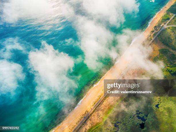 an aerial view of the beach in summer - canal interior imagens e fotografias de stock