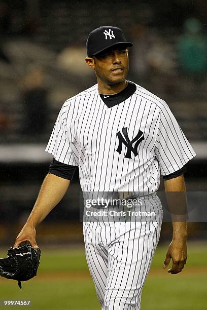 Mariano Rivera of the New York Yankees leaves the field in the ninth inning against the Boston Red Sox at Yankee Stadium on May 18, 2010 in the Bronx...