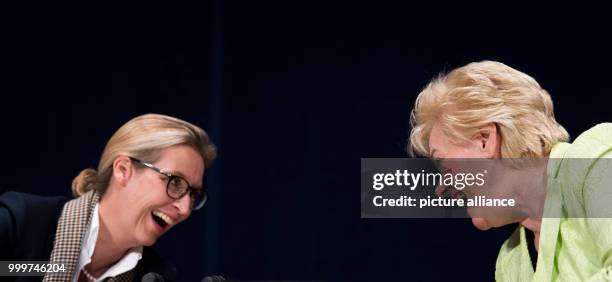 Erika Steinbach member of the parliament and Alice Weidel, AfD top-candidate, attend an AfD election campaign event in Pforzheim, Germany, 06...