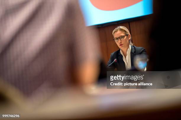 Alice Weidel, AfD top-candidate, speaks at an AfD election campaign event in Pforzheim, Germany, 06 September 2017. Photo: Sebastian Gollnow/dpa