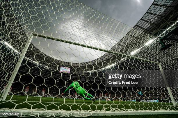 Antoine Griezmann of France scores a penalty past Danijel Subasic of Croatia for his team's second goal during the 2018 FIFA World Cup Final between...