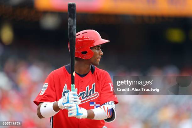 Seuly Matias of the World Team looks on during the SiriusXM All-Star Futures Game at Nationals Park on Sunday, July 15, 2018 in Washington, D.C.