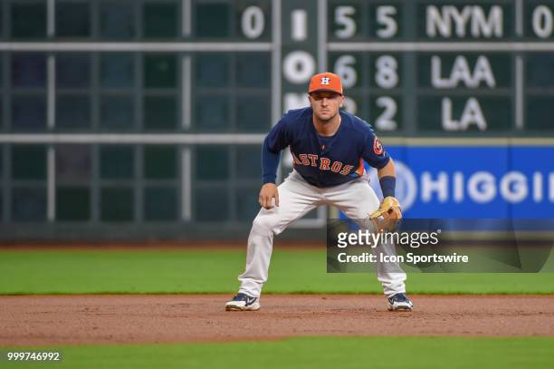 Houston Astros infielder Alex Bregman prepares for the pitch during the baseball game between the Detroit Tigers and the Houston Astros on July 15,...