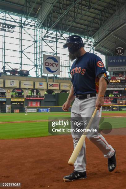 Houston Astros catcher Evan Gattis prepares to hit during the baseball game between the Detroit Tigers and the Houston Astros on July 15, 2018 at...