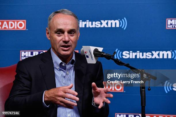 Commissioner of Baseball Rob Manfred appears at a SiriusXM Town Hall at The Library of Congress on July 15, 2018 in Washington, DC.