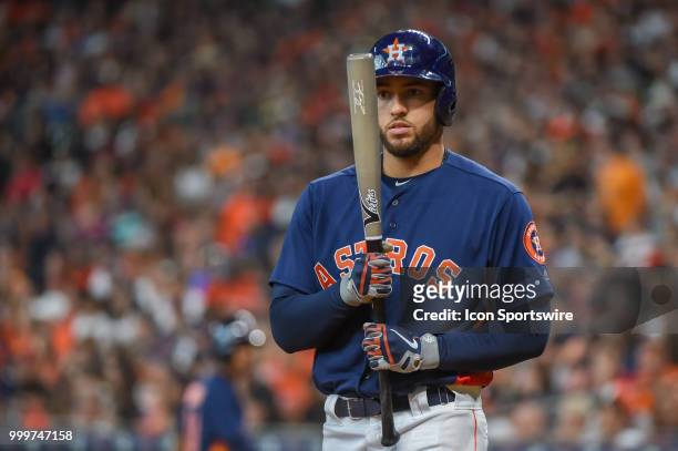 Houston Astros outfielder George Springer prepares to hit during the baseball game between the Detroit Tigers and the Houston Astros on July 15, 2018...