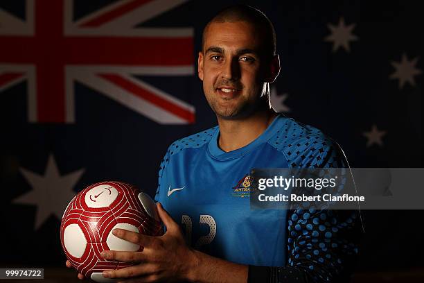 Adam Federici of Australia poses for a portrait during an Australian Socceroos portrait session at Park Hyatt Hotel on May 19, 2010 in Melbourne,...