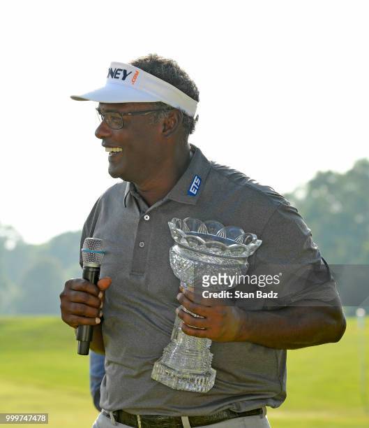 Vijay Singh acknowledges the gallery after beating Jeff Maggert in a two hole playoff during the final round of the PGA TOUR Champions Constellation...