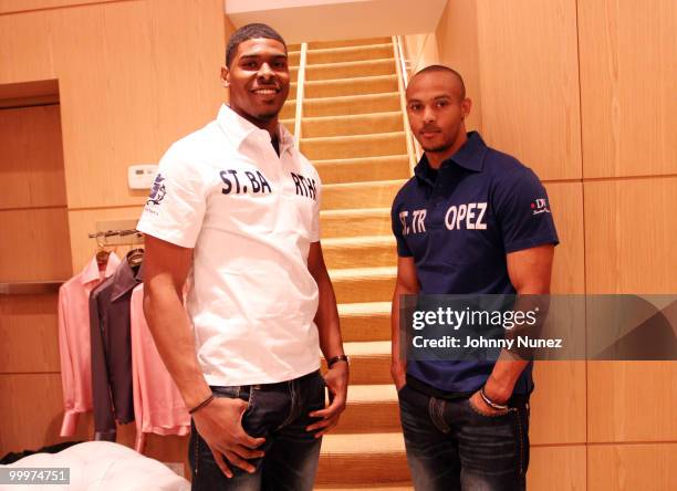 Wide receiver Ramses Barden and defensive back Courtney Brown of the New York Giants attend the launch of Domenico Vacca Denim at Domenico Vacca on...