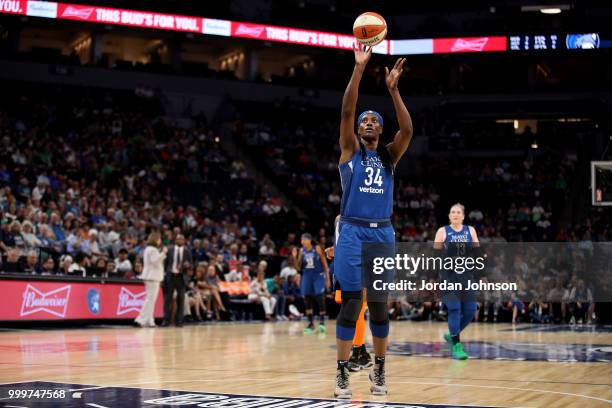 Sylvia Fowles of the Minnesota Lynx shoots the ball during the game against the Connecticut Sun on July 15, 2018 at Target Center in Minneapolis,...
