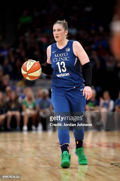 Lindsay Whalen of the Minnesota Lynx handles the ball during the game against the Connecticut Sun on July 15, 2018 at Target Center in Minneapolis,...