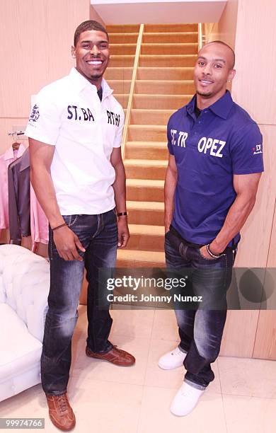 Wide receiver Ramses Barden and defensive back Courtney Brown of the New York Giants attend the launch of Domenico Vacca Denim at Domenico Vacca on...