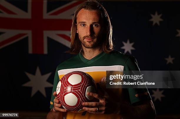 Josh Kennedy of Australia poses for a portrait during an Australian Socceroos portrait session at Park Hyatt Hotel on May 19, 2010 in Melbourne,...