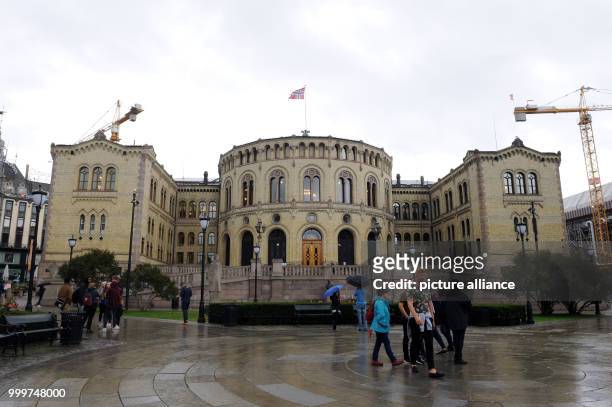 View of Storting, the Norwegian parliament in Oslo, Norway, 29 August 2017. Norwegians head to the polls to elect a new government on the 11...