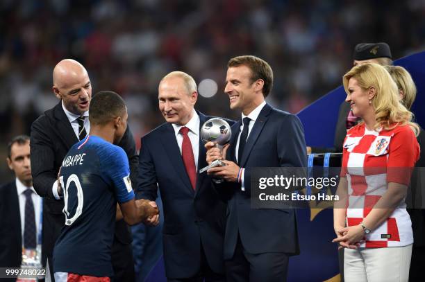 President Gianni Infantino, President of Russia Vladimir Putin, President of France Emmanuel Macron and President of Croatia Kolinda Grabar Kitarovic...