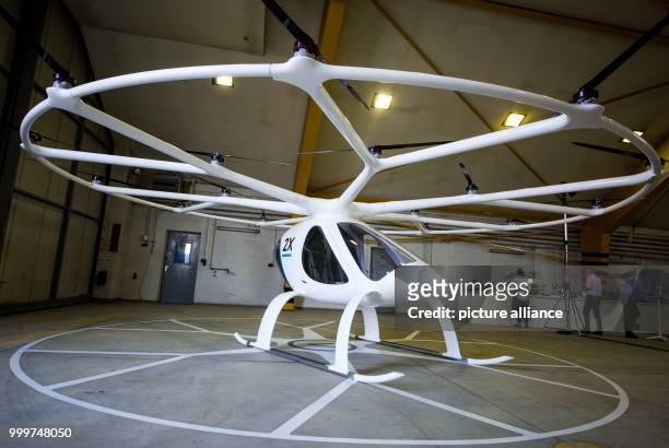 Volocopter can be seen during an event of the Daimler AG in a hangar near the airport in Stuttgart, Germany, 29 August 2017. Photo: Christoph...