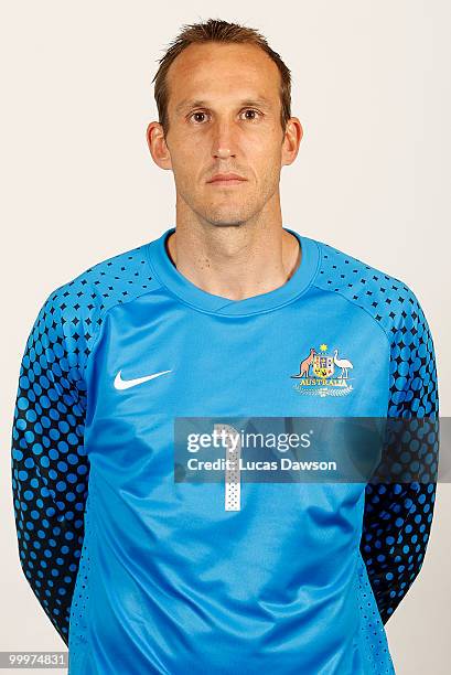 Mark Schwarzer of Australia poses for a portrait during an of Australian Socceroos portrait session at Park Hyatt on May 19, 2010 in Melbourne,...