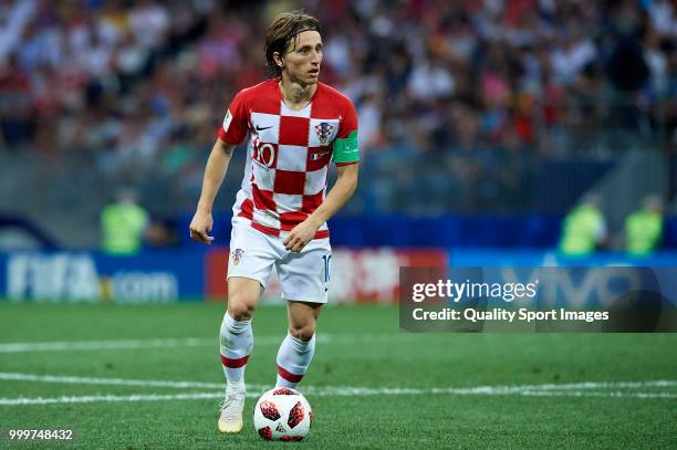 Luka Modric of Croatia runs with the ball during the 2018 FIFA World Cup Russia Final between France and Croatia at Luzhniki Stadium on July 15, 2018...