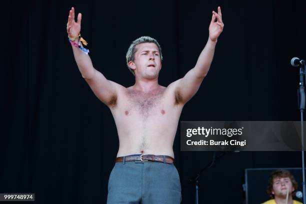 Charlie Steen of Shame performs at Citadel festival at Gunnersbury Park on July 15, 2018 in London, England.