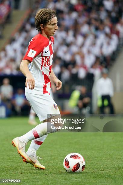 Luka Modric of Croatia in action during the 2018 FIFA World Cup Russia Final between France and Croatia at Luzhniki Stadium on July 15, 2018 in...