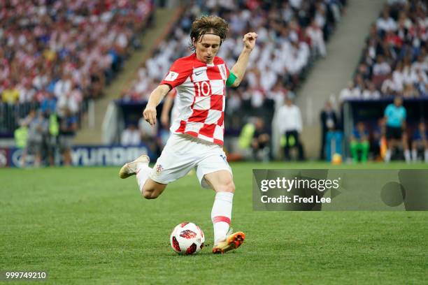 Luka Modric of Croatia in action during the 2018 FIFA World Cup Russia Final between France and Croatia at Luzhniki Stadium on July 15, 2018 in...