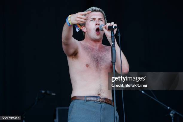 Charlie Steen of Shame performs at Citadel festival at Gunnersbury Park on July 15, 2018 in London, England.