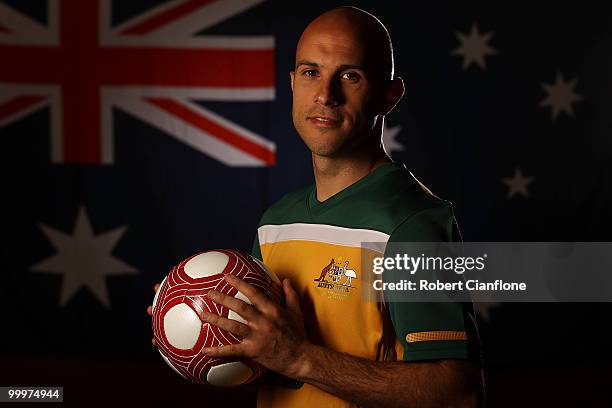 Mark Bresciano of Australia poses for a portrait during an Australian Socceroos portrait session at Park Hyatt Hotel on May 19, 2010 in Melbourne,...