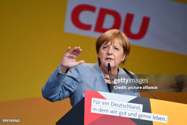 German Chancellor Angela Merkel speaks at an election campaign event of the CDU party in Neustadt an der Weinstrasse, Germany, 7 September 2017....