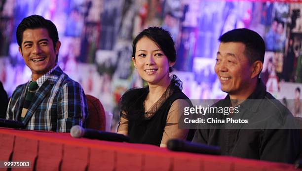 Chinese director Gu Changwei, actress Zhang Ziyi and Hong Kong actor Aaron Kwok attend the launch ceremony of Chinese director Gu Changwei's new film...