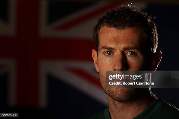 Brett Emerton of Australia poses for a portrait during an Australian Socceroos portrait session at Park Hyatt Hotel on May 19, 2010 in Melbourne,...